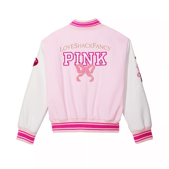 🎀 NWT  XL 🎀 PINK x Love Shack Fancy Reissued Varsity Jacket MSRP $199.95 - Picture 2 of 6